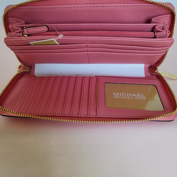 MICHAEL KORS Jet Set Travel Continental Pebbled Leather Wallet-Tea Rose⭐ - Picture 14 of 16
